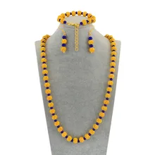 В африканском стиле золотой Цвет четки 77 см бусы Цепочки и ожерелья 23 см мяч Браслеты серьги для Для женщин вечерние Ювелирные наборы# j0947