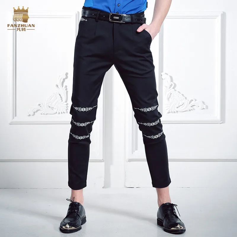 FanZhuan,, модные повседневные мужские летние мужские штаны с цветочной вышивкой, штаны с высокой талией 618027