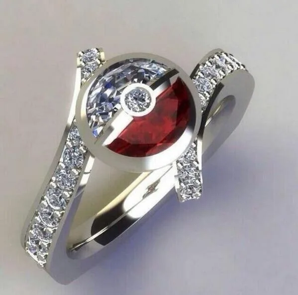 Модное кольцо красный, белый мяч с монстрами форма, посеребренные кольца для женщин креативный винтажный Модный подарок на свадьбу, помолвку - Цвет основного камня: A224