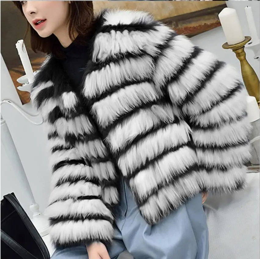 S/6Xl женские куртки на осень, зиму, весну, имитация лисьего меха, большие размеры, смешанные цвета, женские короткие пальто из искусственного меха K1107 - Цвет: as the picture