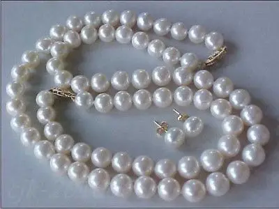 

Wholesale fast SHIPPING >>>> 14KGP SET OF 9-10MM AAA GENUINE WHITE PEARL NECKLACE, BRACELET & EARRINGS