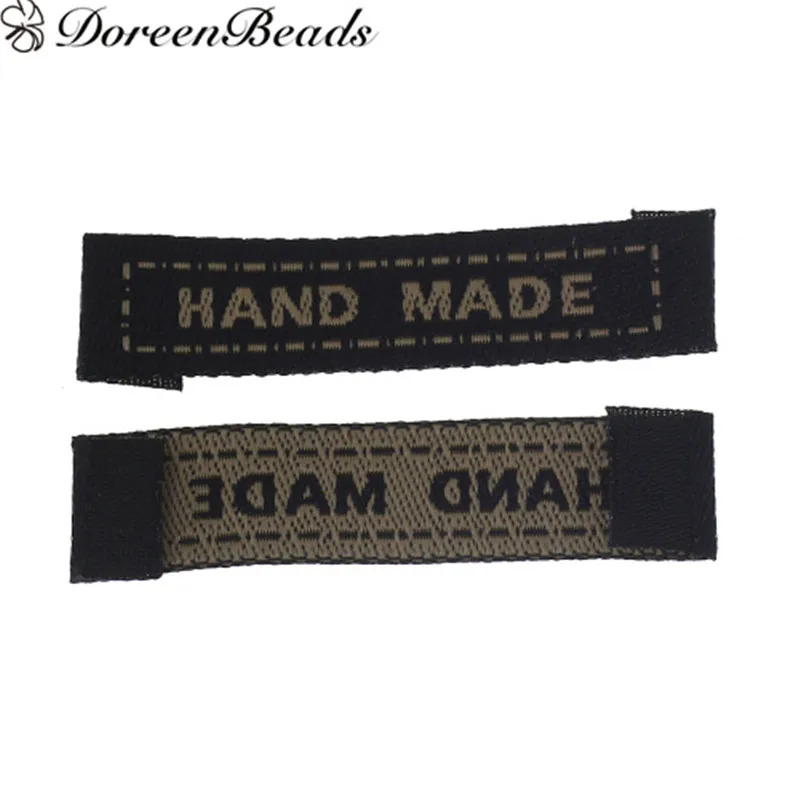 

DoreenBeads Terylene Woven Printed Labels DIY Scrapbooking Craft Rectangle Black Message Pattern " Hand Made " 4.5x1cm,100PCs