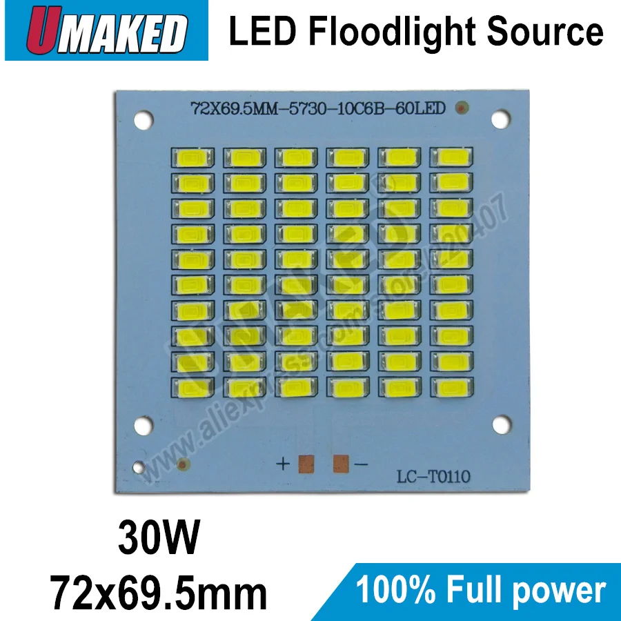 30 Вт 72x69,5 мм светодиодный floodling светильник ing источник, SMD5730 Светодиодный прожектор светильник чип, алюминиевая ручка с пластинчатым основанием для потолочные светильник напольный светильник