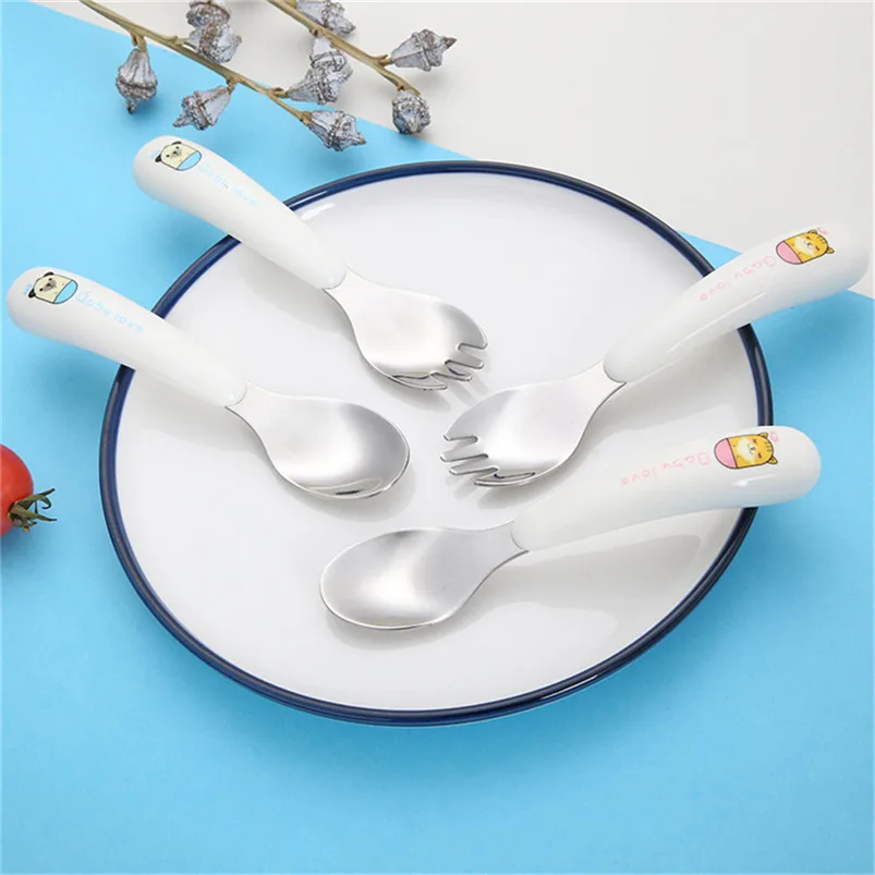 

304 children's tableware stainless steel spoon fork set prince dog princess cat stereo stainless steel fork portable boxed suit
