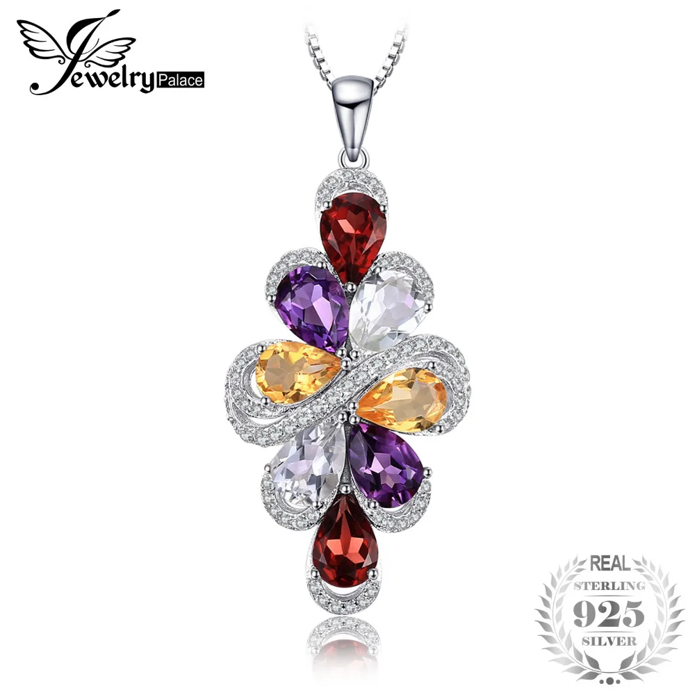 

JewelryPalace 6ct Amethysts Garnets Citriness Green Amethysts Necklace Pendant 925 Sterling Silver Include 45cm Chain Nice Gift