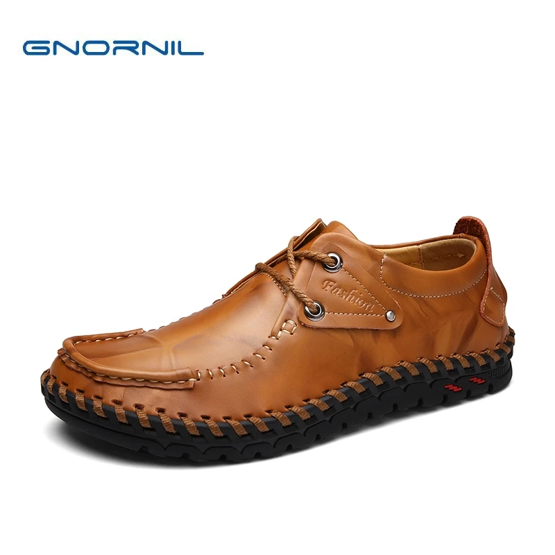 

GNORNIL Luxury Brand Genuine Leather Mens Business Shoes 2018 Fashion Non-Slip Rubber Men Shoes Comfortable Soft Sole Men Flats