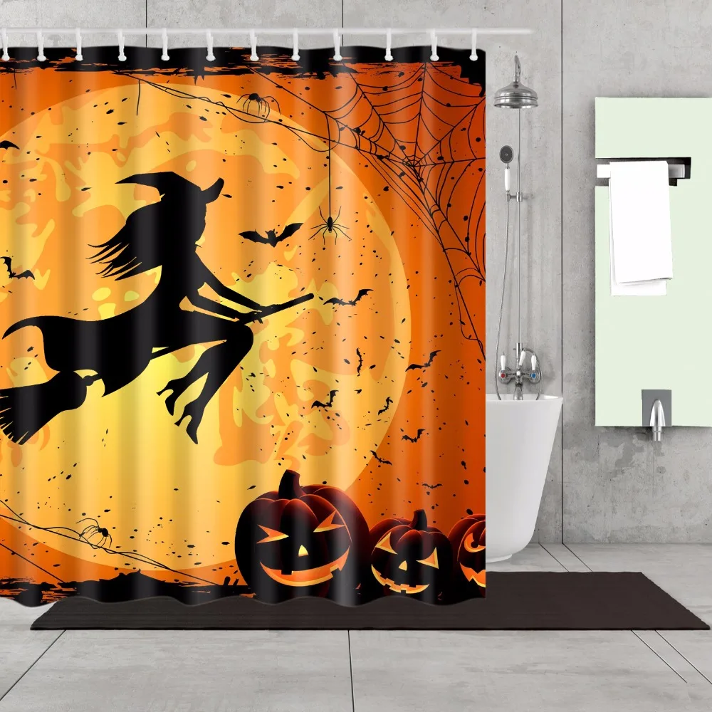 

Happy Halloween Witch Pumpkin Decorative Shower Curtain Fabric Waterproof Polyester 180X180cm For Bathroom curtain