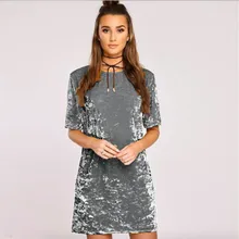2017 Autumn Winter Velvet Dress Women Short Sleeve Casual Mini Bodycon Ladies Party Dresses Satin Slip Flare Vintage Shirt