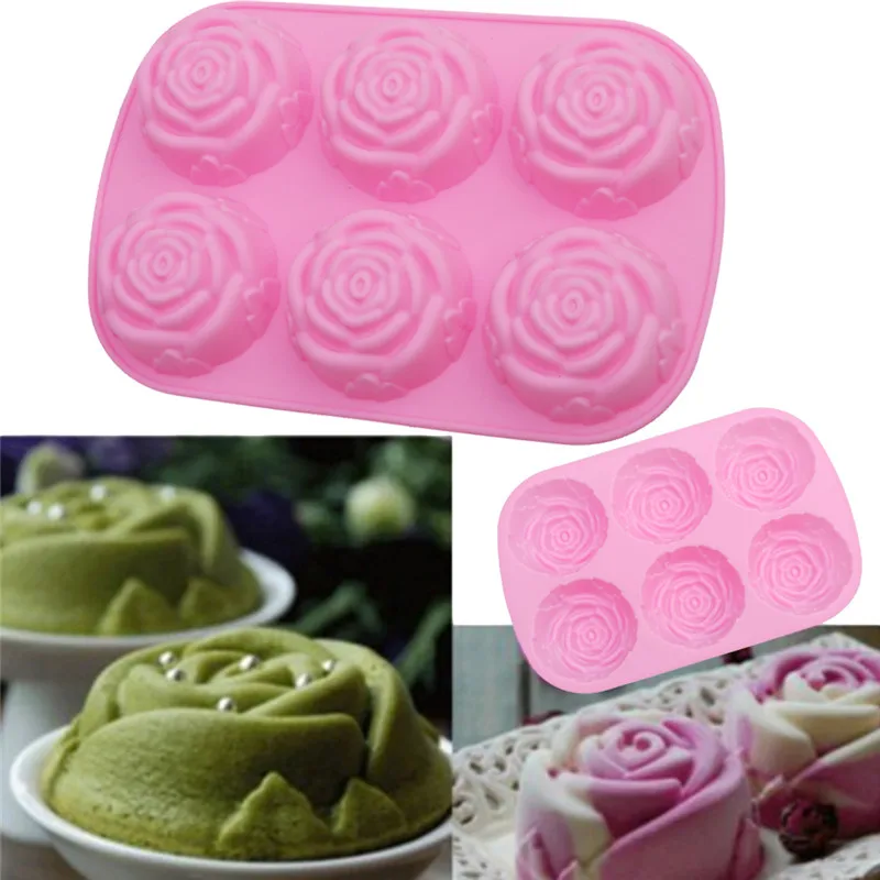 

New 1pcs 6-rose Flower Silicone Cake Ice Cream Chocolate Pudding Mold Soap Molds 3D Cupcake Bakeware Baking Dish Cake Pan