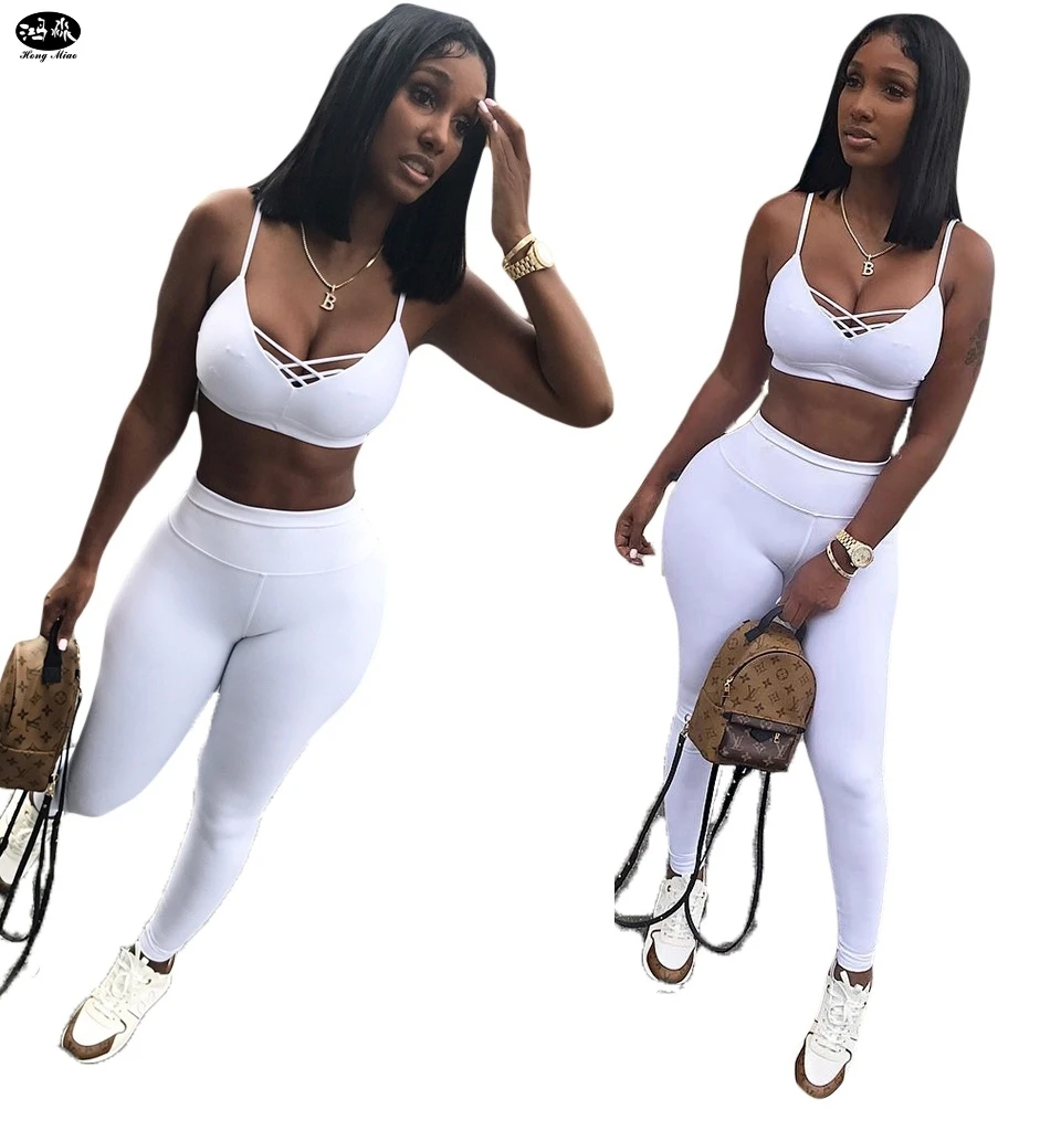 HongMiao 2018 Новая мода комплект из 2 частей Для женщин Белый Cami Crop Top с шортами Лето