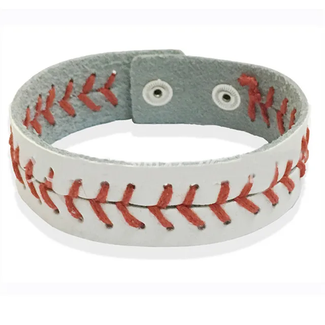 Fashion baseball leather handwoven sport bracelet Snap button wristlet braces softball seamed
