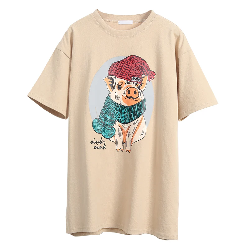 

2019 Fashion Female T-shirt Cotton Women Cartoon Pig Printed Tshirts Summer Casual Loose Harajuku T Shirt Femme Top