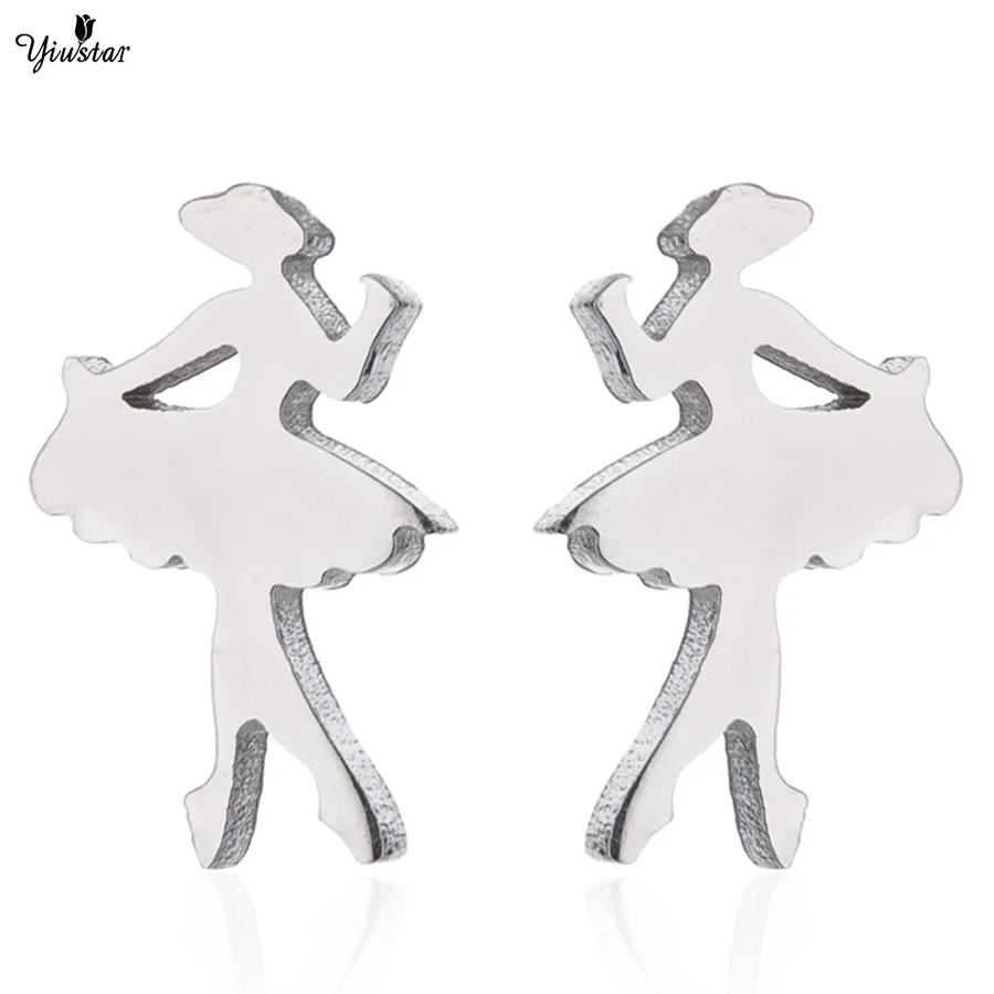 

yiustar Ballet Dancer Earrings for Women Stainless Steel Stud Earrings Fashion Jewelry Romantic Elegant Ear Studs Gift For Girls