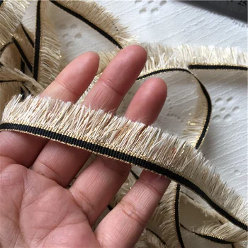 

2CM Width Gold Fringe Tassel Ribbon Lace Trimming Bright Double Band Fringe
