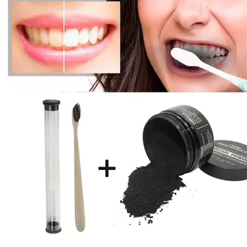 

GENKENT 3PCS Teeth Whitening Powder Oral Hygiene Cleaning Packing Nature Activated Charcoal Powder Toothbrush Set
