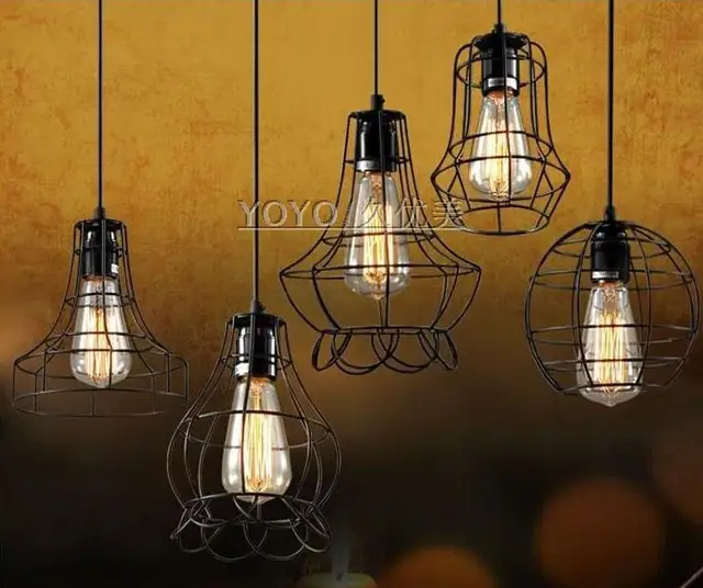 Loft Lamp Vintage Pendant Light Led Balck Iron Metal Cage Loft Lamp Vintage Pendant Light Led Balck Iron Metal Cage Lampshade Warehouse Style Lighting