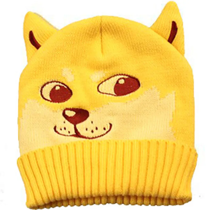 Stylish Funny Dog Head Shiba Inu Doge Kabosu Knitted Hat Creative Stylish Funny Dog Head Shiba Inu Doge Kabosu Knitted Hat Creative Animal Winter For Women