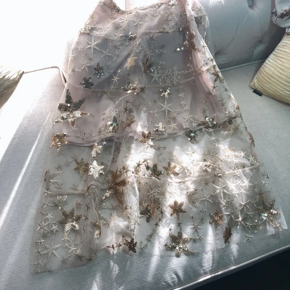 KENVY/брендовая модная женская Высококачественная Роскошная Весенняя элегантная тонкая кружевная рубашка с вышивкой со звездами и блестками