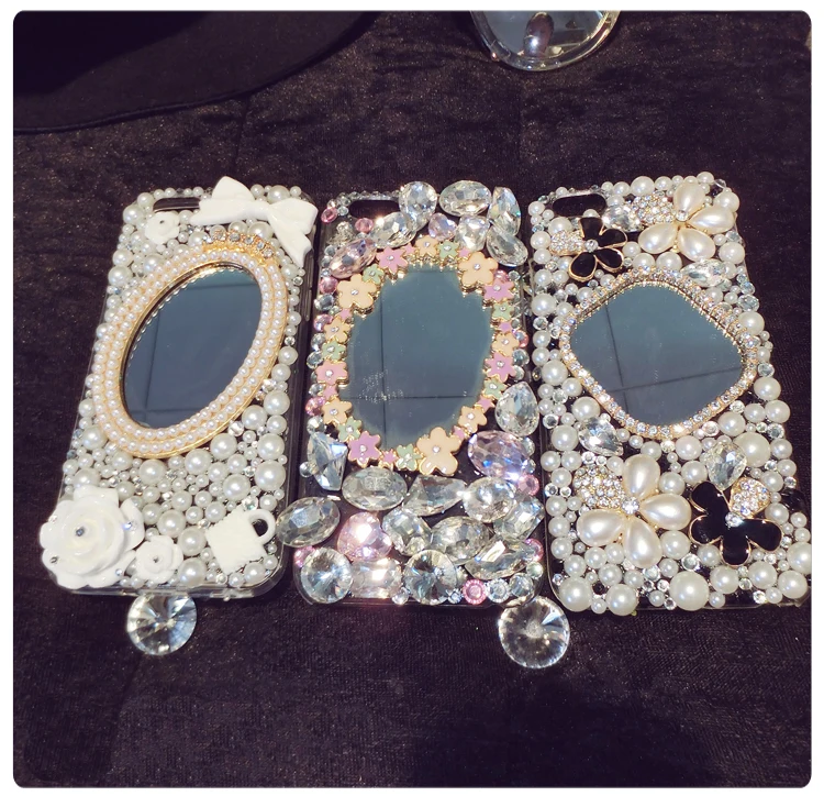 

Mirror Phone Case Cover For Sony Xperia XA2 Ultra L2 XZ2 XZ1 Compact XA1 Plus XZS Diamond Pearl Flower Protective Shell Skins