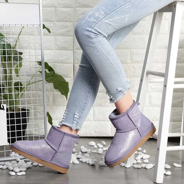 Модная обувь с бантом; коллекция года; женские ботинки; и розничная ; классические зимние ботинки из натуральной воловьей кожи; теплая женская обувь - Цвет: purple as pic
