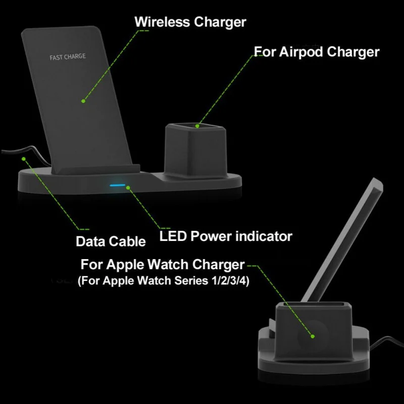 3 in 1 Mobile Phone Watch Headphone Chargers Wireless Fast Charging Adapter Holder Stand For Cellphone Earbuds