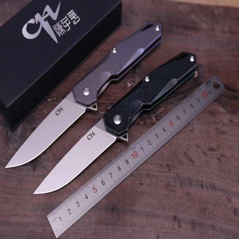 

CH original design Tianyi Flipper folding knife bearings AUS-8 Blade TC4 titanium handle camping hunting Fruit Knives EDC tools