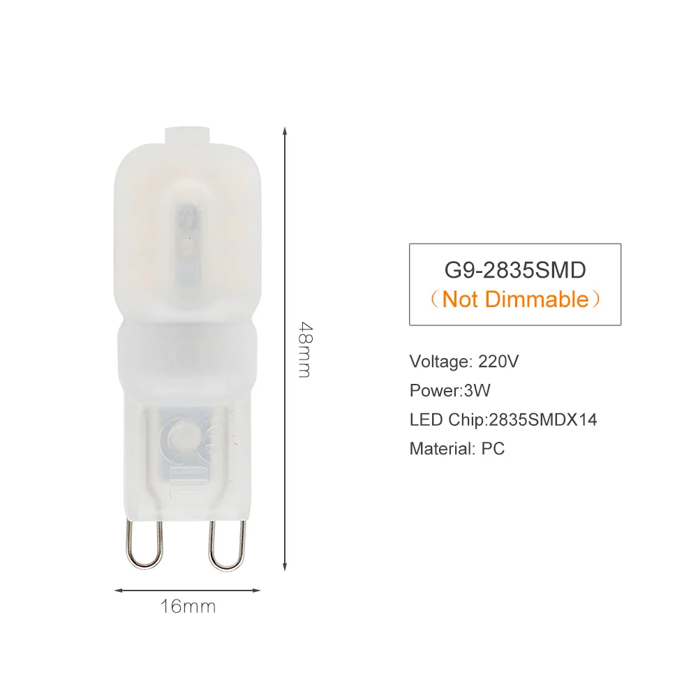 ANBLUB Lamparas G9 3 Вт 5 Вт Светодиодный светильник с регулируемой яркостью, переменный ток 220 в 230 В, лампа в форме свечи, замена 20 Вт 30 Вт 40 Вт, галогенный светильник, люстра-прожектор - Испускаемый цвет: 3W Not Dimmable