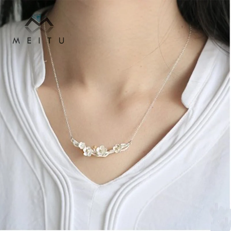 

S925 Silver Flower Necklace Women For girlfrinds Anniversary gifts Fine Jewelry Dew Fashion Birthday present Accessories N-68