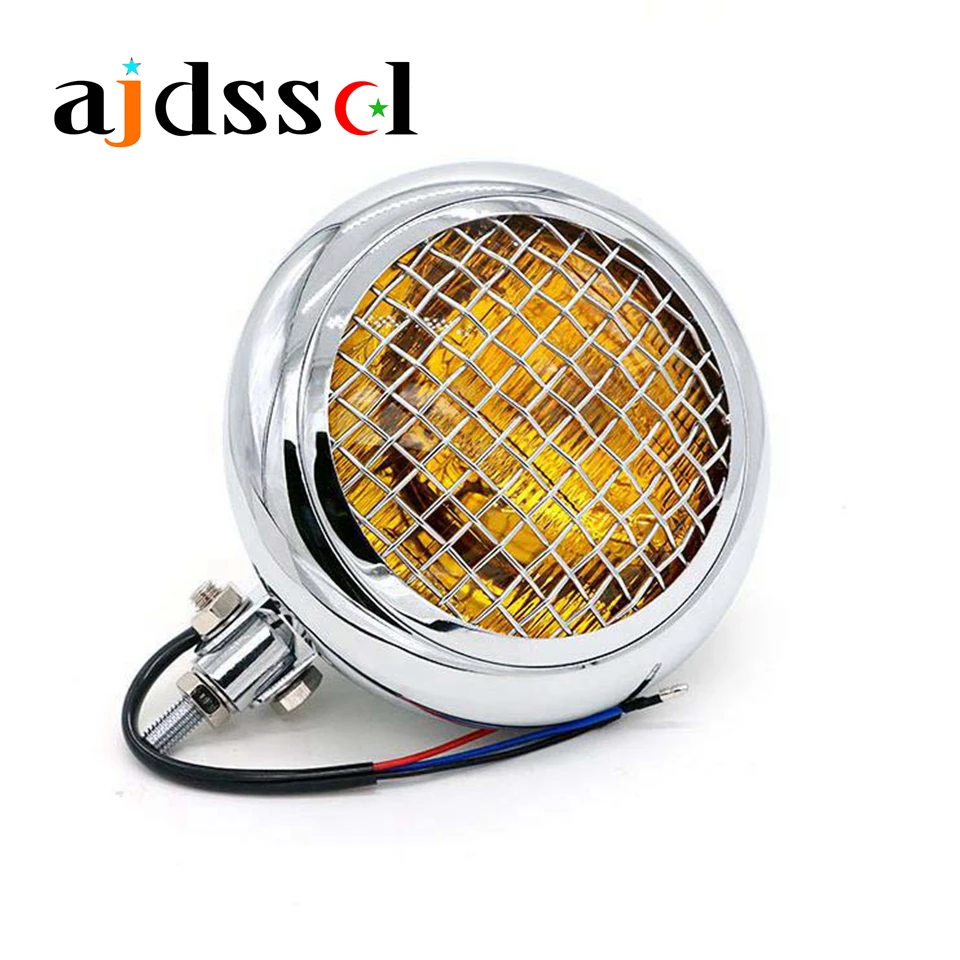 Universal Retro Motorcycle Headlight Assembly Chrome plated Headlights