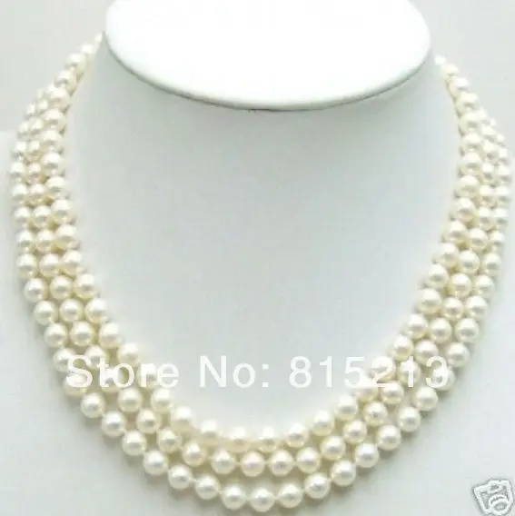 

ddh001107 AAA+ 3 Row 8MM White PEARL NECKLACE &14K Gold Clasp 28% Discount (A0513)