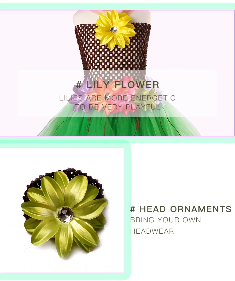 Lily Flowers Girls Grass Hula Tutu Dress with Headband Kids Luau Petti Tutu Birthday Outfit Children Halloween Dress Up (13)