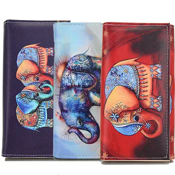 

Women Elephant Prints Wallets Lady Wristlet Handbags Long Money Bag Zipper Coin Purse Cards ID Holder Clutch Wallet Purse