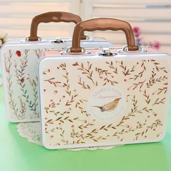 

Beatifu Storage Box Mini Luggage Home/Office/School Metal Handle Tin Box Jewelry Candy Stationery Holder Multifunction Organizer