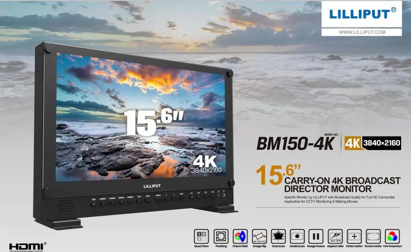 Lilliput 15,6 "4 к вещания директор мониторы 6U стойку монитор SDI BM150-4K высокое разрешение 3840x2160