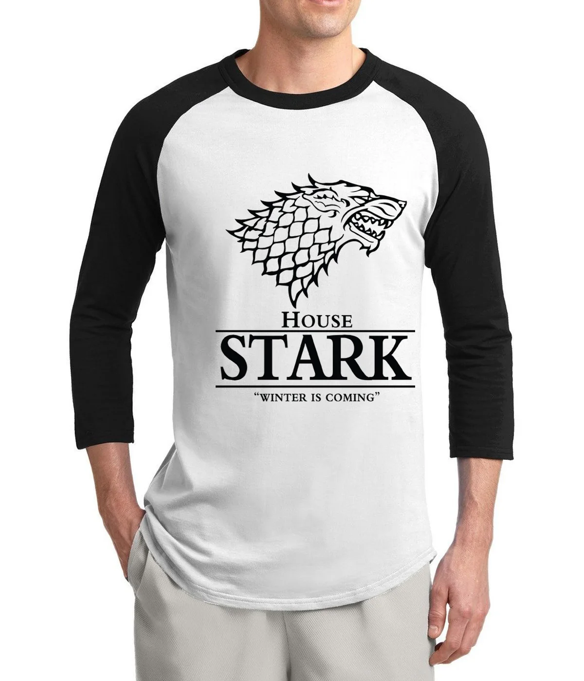 House STARK 3/4 рукав футболки мужчин 2017 Лето 100% хлопок реглан мужская футболка Топ с круглым вырезом футболки для фанатов S-2XL