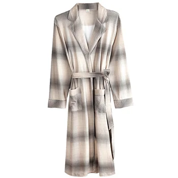 

100% Cotton Bathrobe Men Plaid Robes 2019 Spring Autumn sleep top Kimono Robes For Male Long Bath Robe Bride Robe Dressing Gown