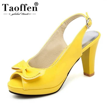 

TAOFFEN Size 32-45 6 Colors Women High Heel Pumps Spike Heels Buckle Bowknot Peep-Toe Women Pumps Sweety For Party Footwear