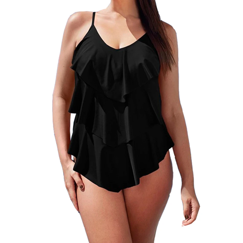 Ruffle One Piece Swimsuit Mature Women Cover Belly Swimwear Slimming