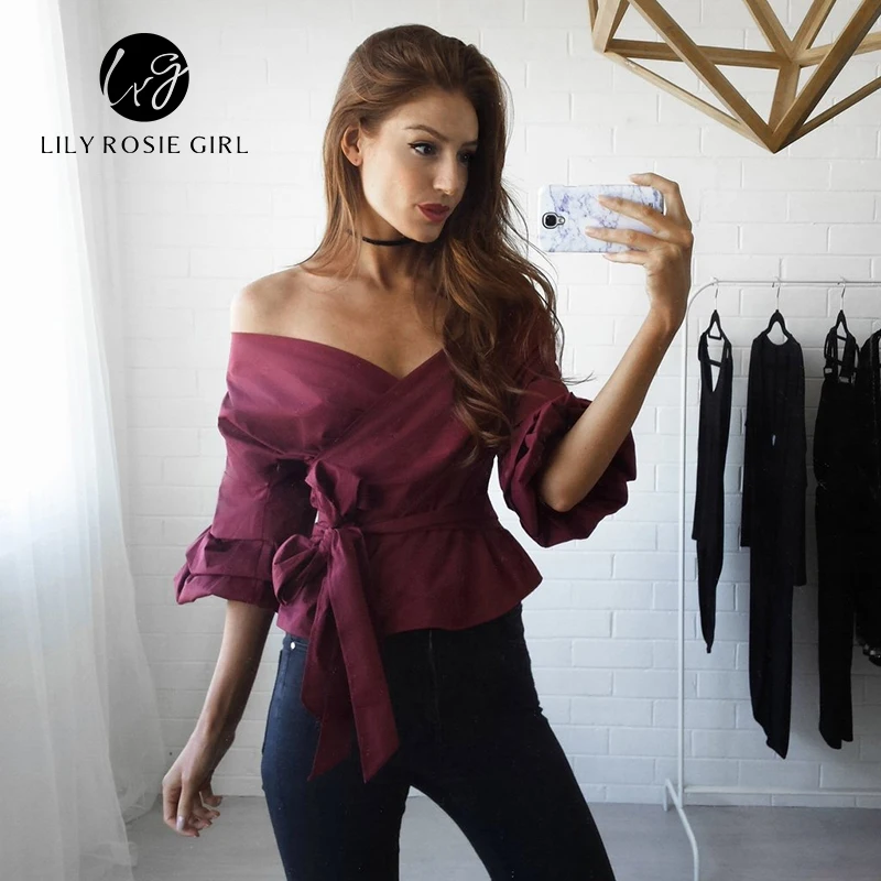 Blusas sexis con hombros descubiertos azul a rayas con volantes para mujer Blusas elegantes con acanaladas y moño camisas blancas para mujer otoño Casual Blusas _ - AliExpress Mobile