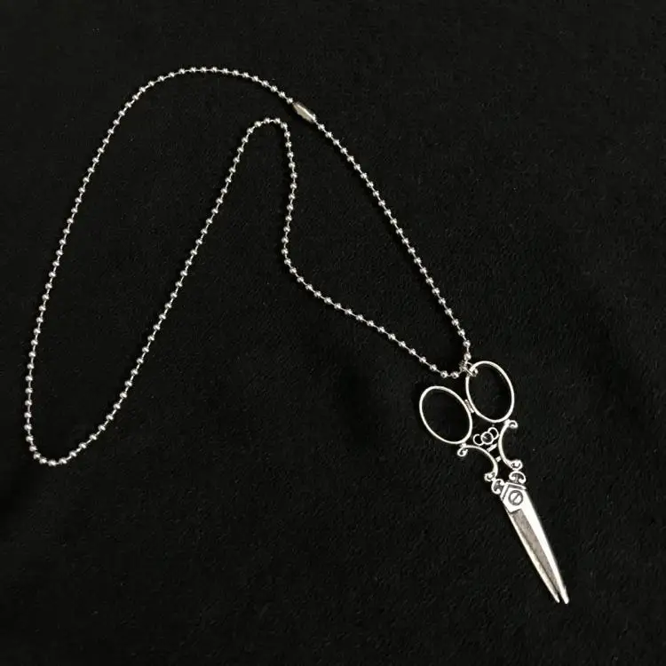 Модернизированный кулон из нержавеющей стали ожерелье крест Луна Любовь Ножницы кролик дизайн длинная цепь вечерние ювелирные изделия для крутой девушки - Metal Color: Scissors