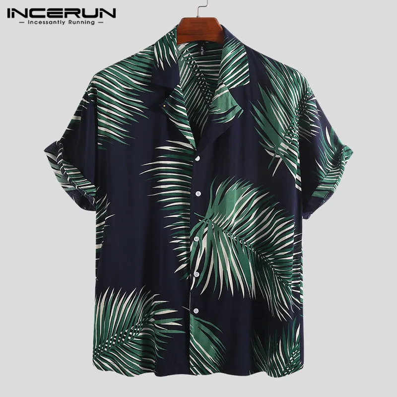 

INCERUN Summer New Fashion Men Beach Hawaiian Shirts Printed Lapel Neck Short Sleeve Casual Brand Men Tropical Tops Chemise 2019
