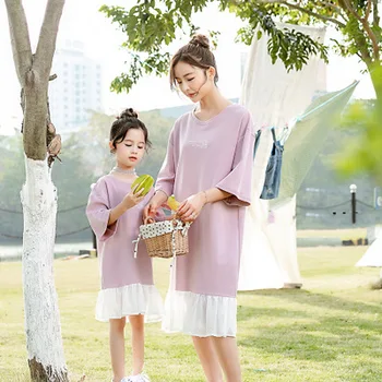 

Mother and Daughter Dress Family Clothing Fashion Korean New Kids Dresses for Girls Baby Girl Patchwork Princess Sweater Dress