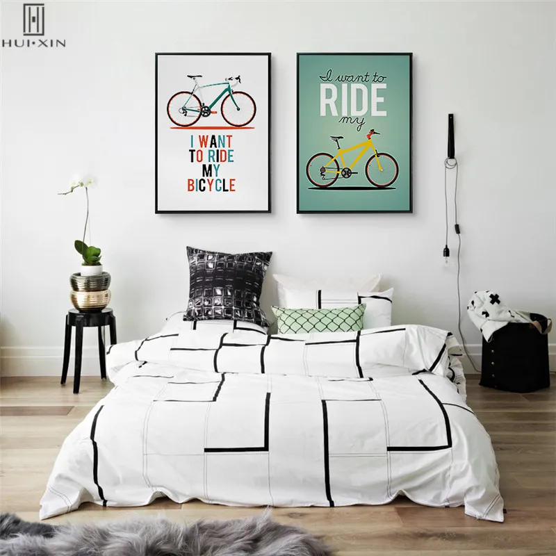 

Personalized Modern Canvas Paintings Pictures I Want To Ride My Biycles Words Decorative Images For Home Restaurant Store Decor