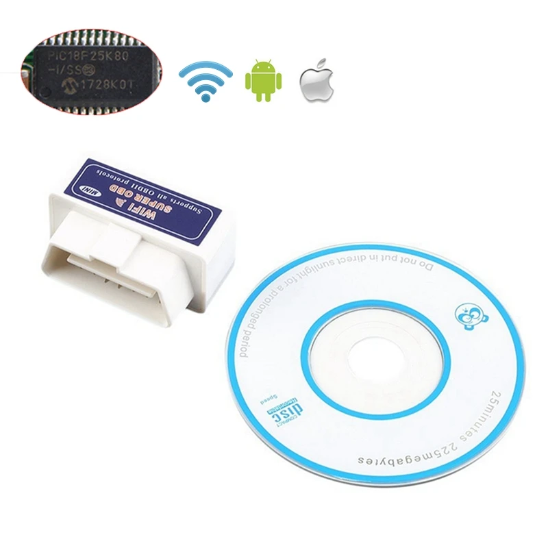 Мини wifi OBDII ELM327 V1.5 чип PIC18F25K80 OBD Автомобильный считыватель кодов Wi-Fi работает Android/IOS ELM 327 wifi аппаратное обеспечение V1.5 - Цвет: MINI White WIFI CD