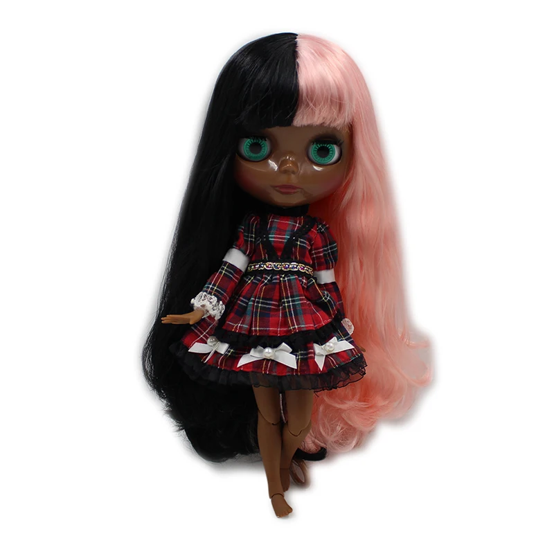 

factory blyth doll super black skin tone darkest skin 280BL1010/117 pink mix black hair with bangs joint body 1/6 30cm