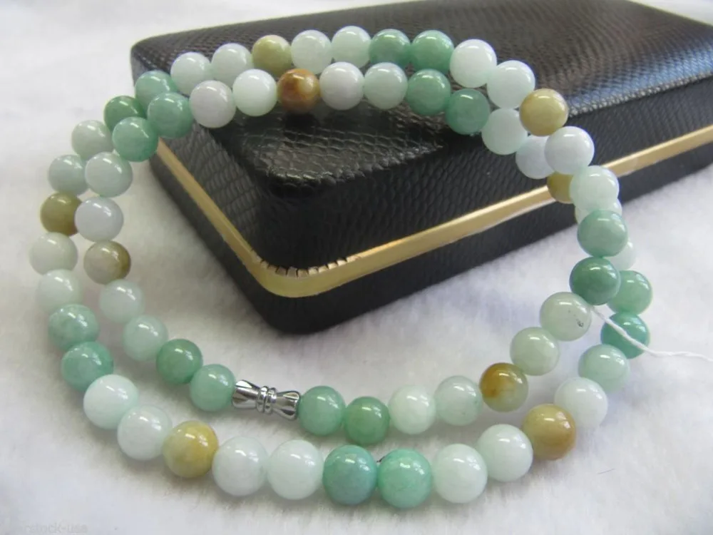 

1646 Nautral Mix-Color Jade A Grade Jadeite Bead Necklace
