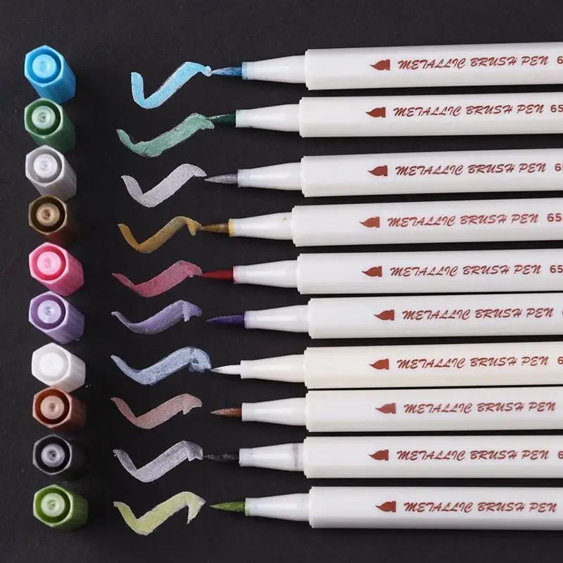 

10Pcs Assorted Metallic Paint Marker Pen Markers Set of 10 Colors DIY Brush