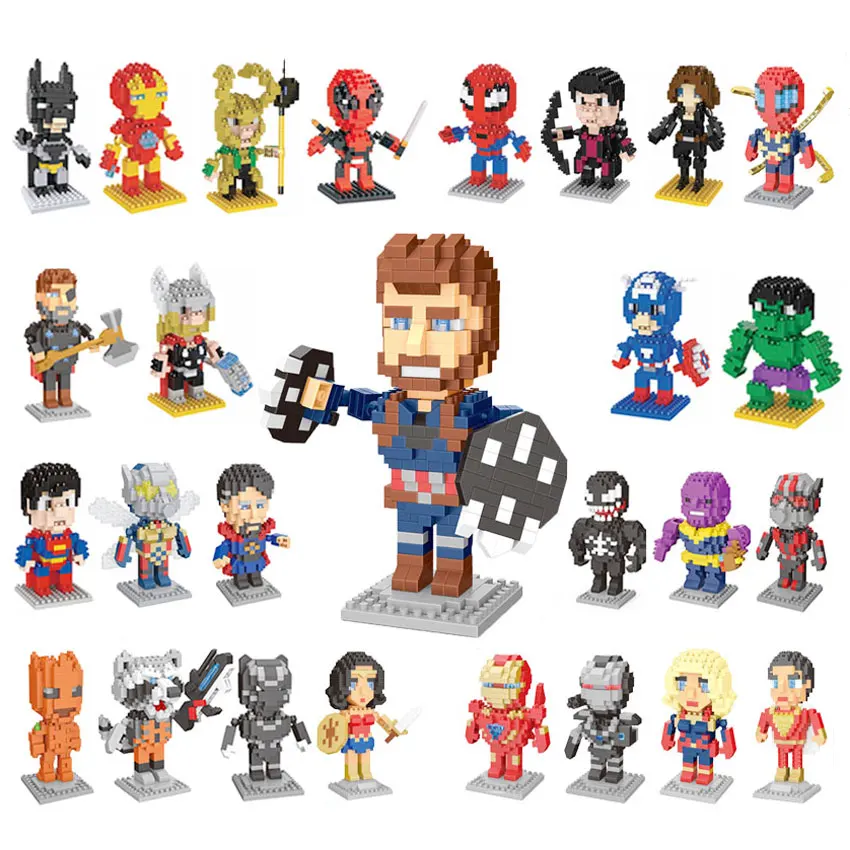 

Wise Hawk Blocks Anime Figure Super Heroes Rocket Raccoon Loki Hulk Mini Block DIY Model Educational Toys For Children Kids Toys