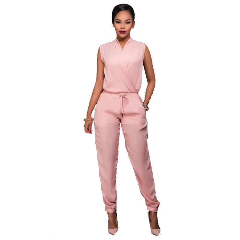 

JENYAGE Rompers Womens Jumpsuit 2019 Runway Sleeveless Party Casual Sexy Skinny Long Pants Bodycon African Pink Jumpsuits 40