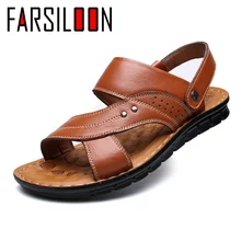 Летние Новые мужские сандалии пляжная обувь из натуральной кожи Повседневная мягкая удобная Водонепроницаемая мужская обувь модные шлепанцы JLL004